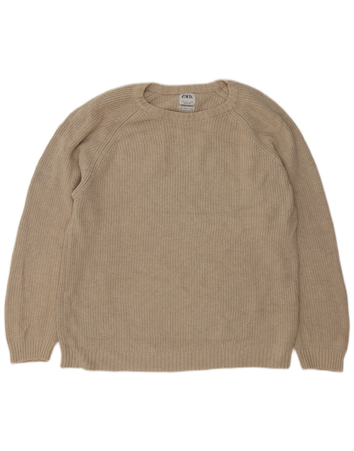 Zara Femme Pull Col Ras Du Cou Grand Coton Beige