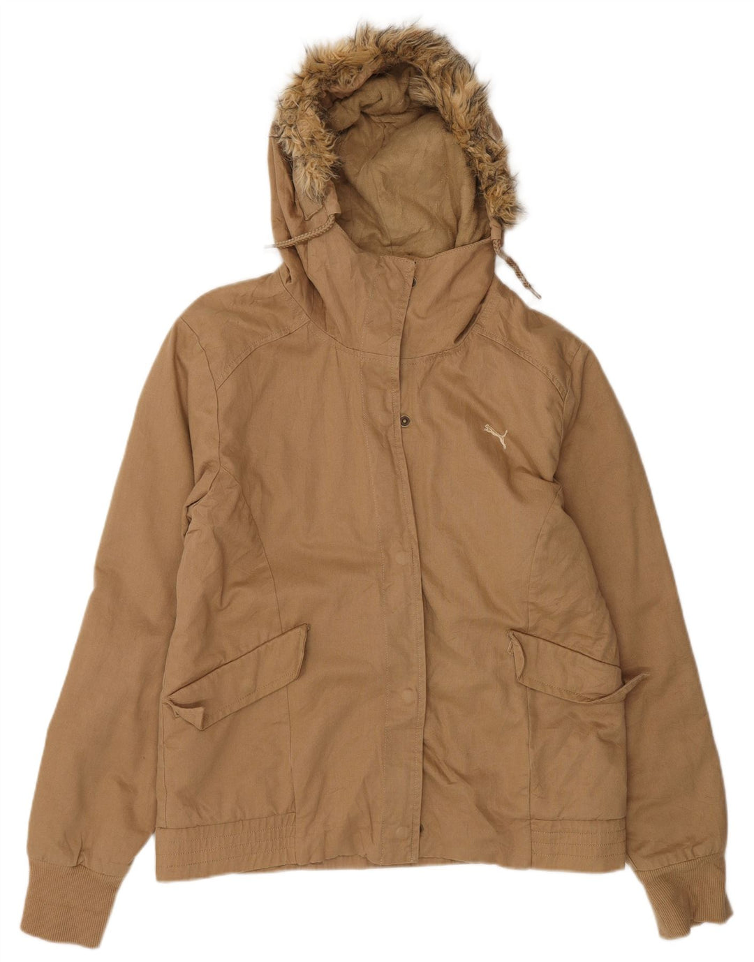 PUMA Womens Hooded Bomber Jacket UK 14 Large Beige