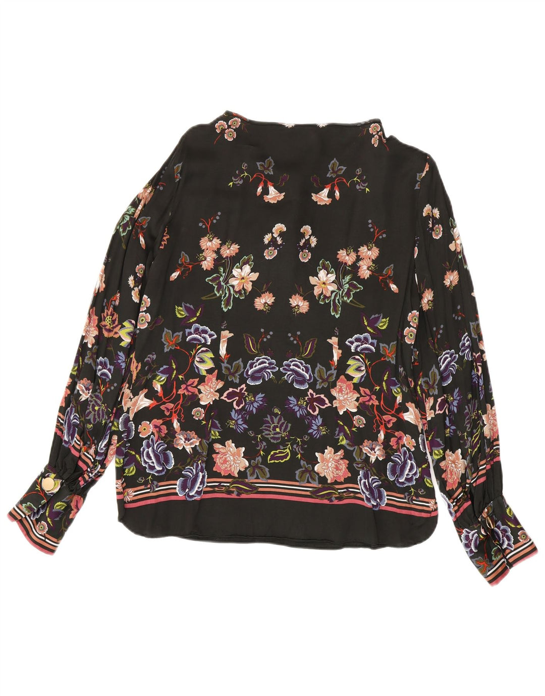 MASSIMO DUTTI Womens Front Tie Blouse Top EU 40 Medium Black Floral