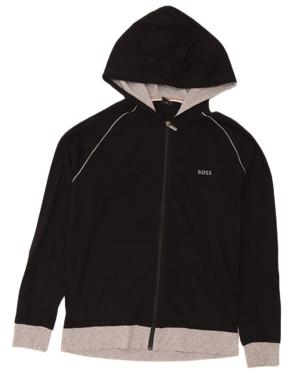 Hugo Boss Mens Zip Hoodie Sweater Medium Black Colourblock Cotton