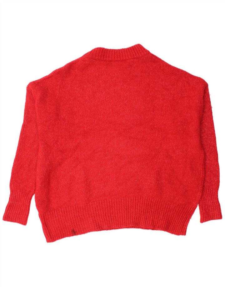 ZARA Pull surdimensionné à col rond pour femme UK 10 Petit acrylique rouge