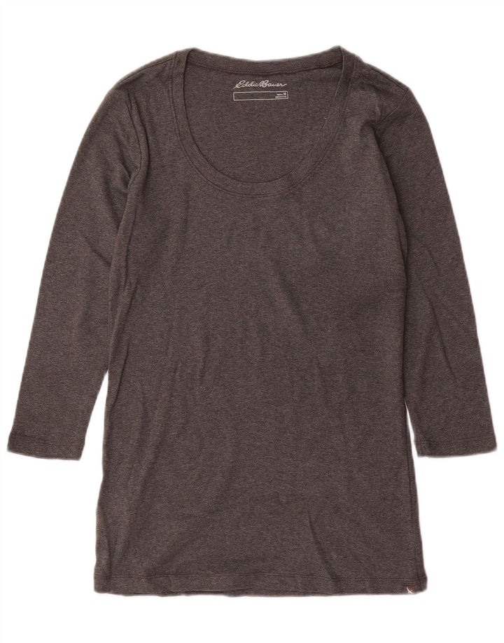 EDDIE BAUER Haut Femme Manches 3/4 UK 12 Gris Moyen Coton