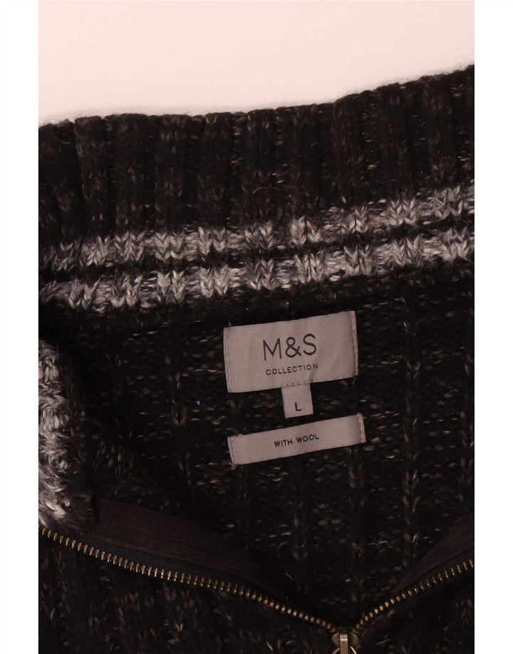 Marks & Spencer Pull à col zippé pour homme Grande laine mouchetée noire
