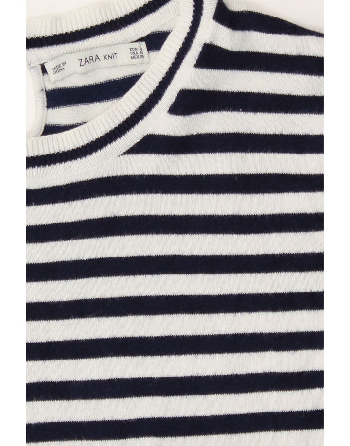 Zara Femme T-Shirt Top UK 12 Medium Bleu Marine Rayé