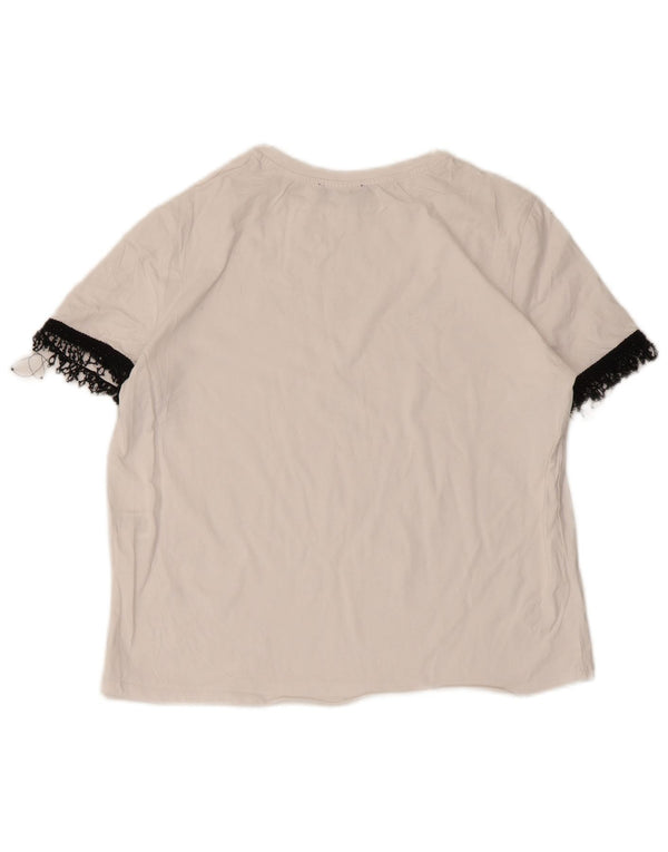 Zara T-Shirt Femme Top UK 12 Coton Colorblock Blanc Moyen