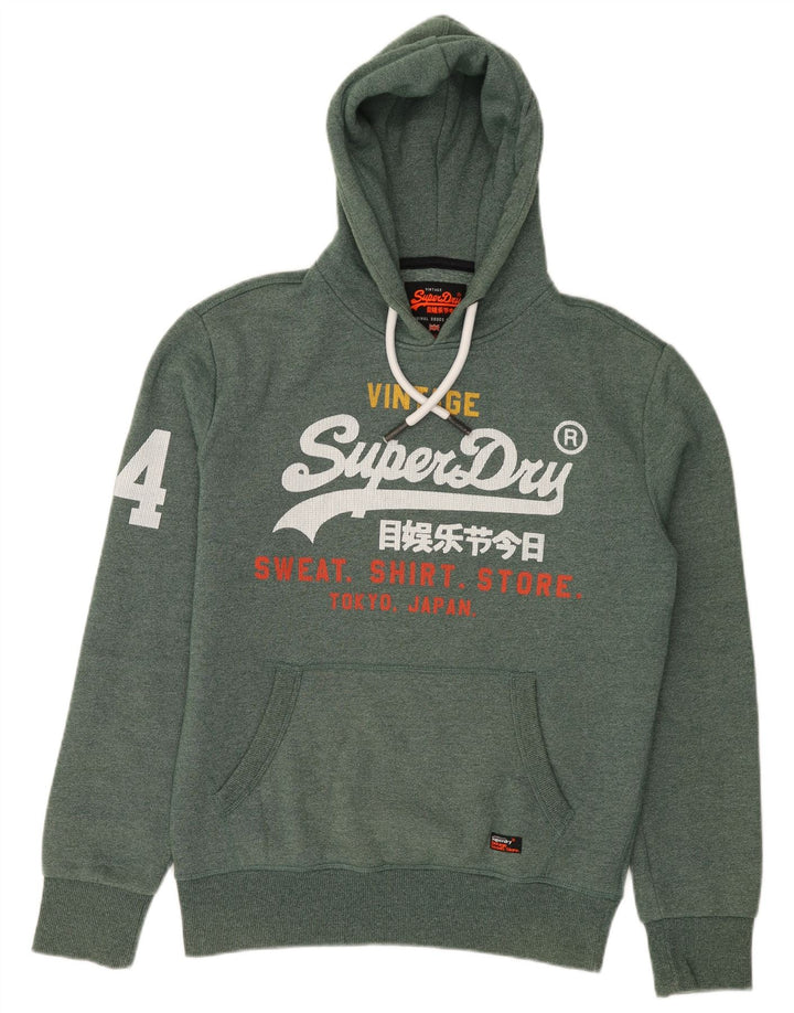 SUPERDRY Pull à Capuche Graphique Homme Vert Moyen Moucheté Coton