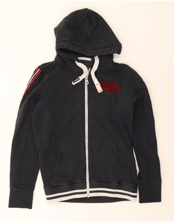 Superdry Pull à capuche zippé graphique pour femme UK 14 Grand coton bleu marine