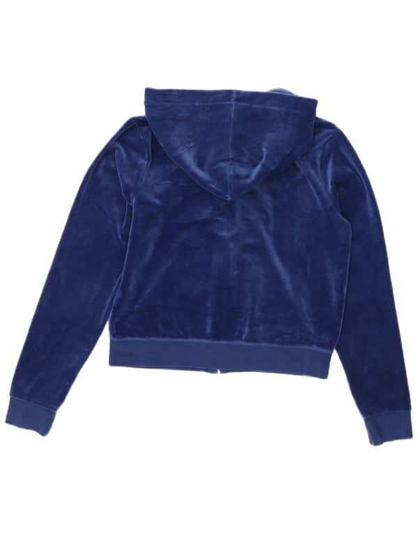 Juicy Couture Pull à capuche zippé en velours pour femme UK 16 Large Bleu marine