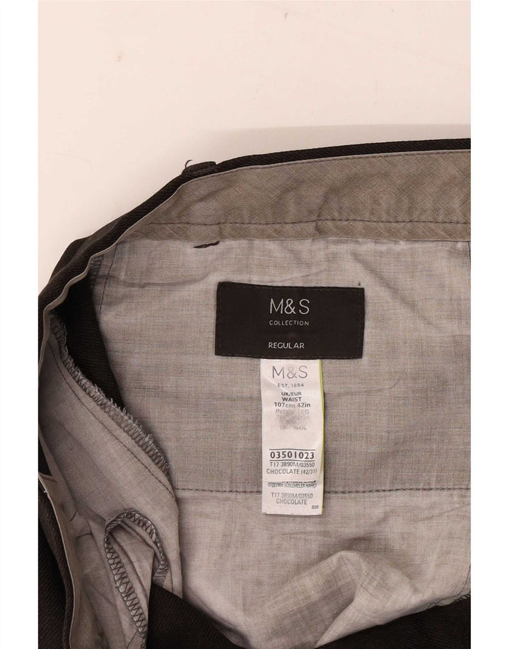 Marks & Spencer Pantalon de costume droit pour homme W42 L29 Marron Polyester