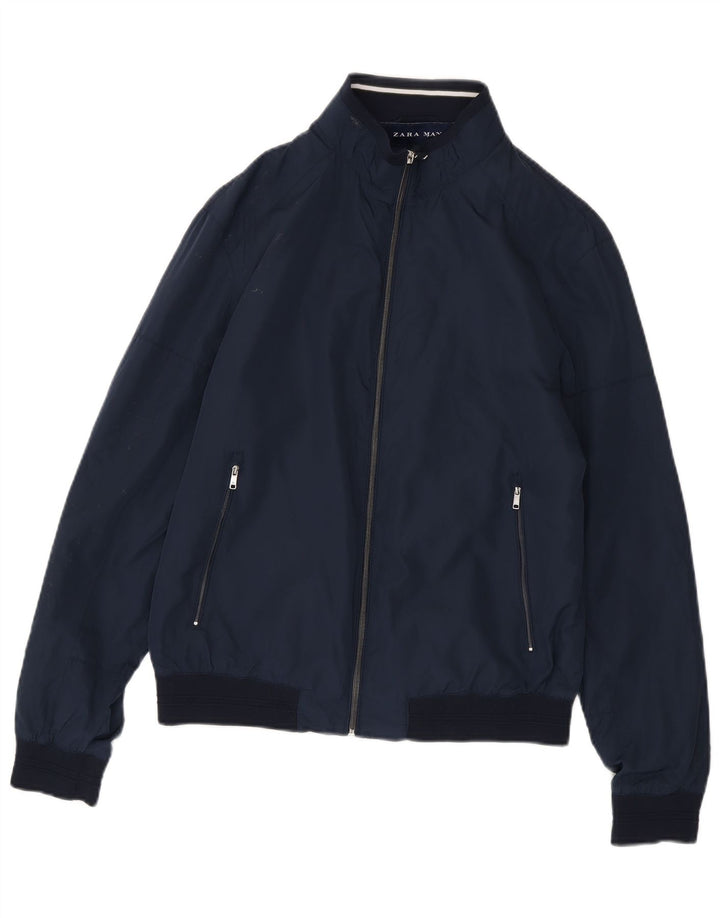 Zara Veste Bomber Homme UK 40 Large Bleu Marine Polyester