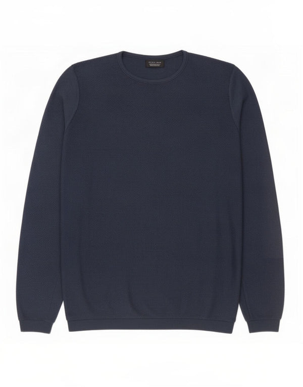 Zara Pull ras du cou pour homme, grand, bleu marine