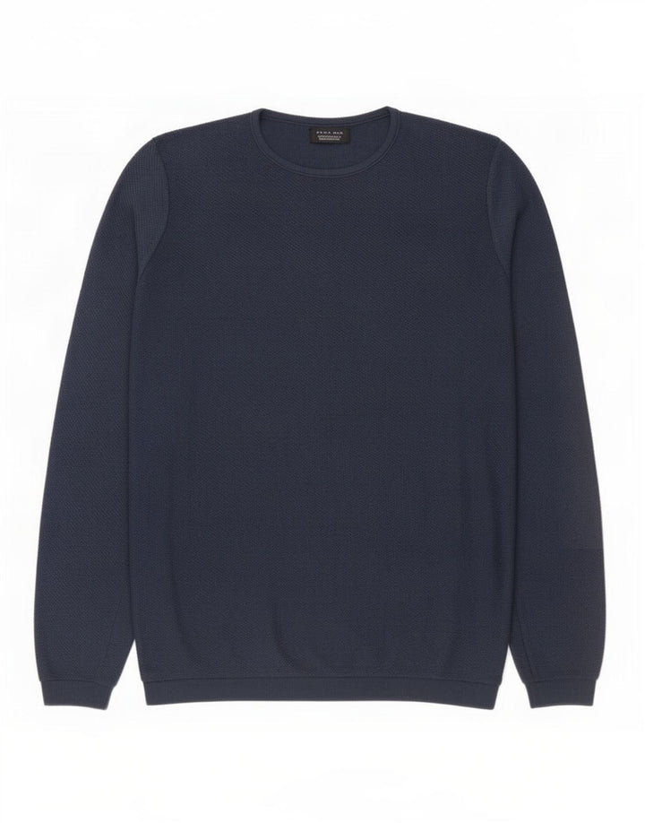 Zara Pull ras du cou pour homme, grand, bleu marine