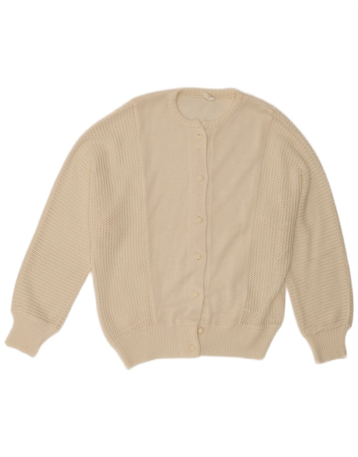 vintage Femme Cardigan Pull IT 46 Grand Off White Polyacrylique