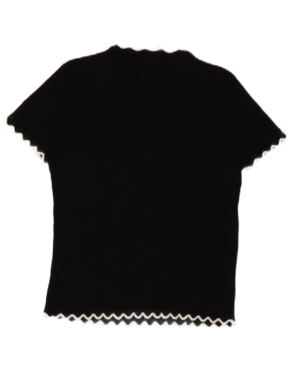 Zara Womens Crop T-Shirt Top UK 10 Petit Viscose Noir
