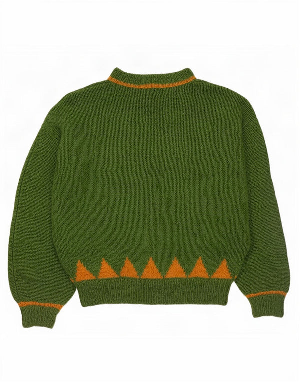 vintage Womens Turtle Neck Jumper Sweater UK 14 Grand Vert Géométrique