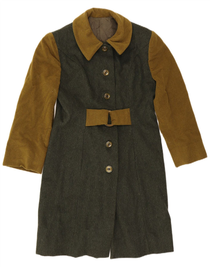 vintage Womens Overcoat UK 10 Petit Colorblock Vert