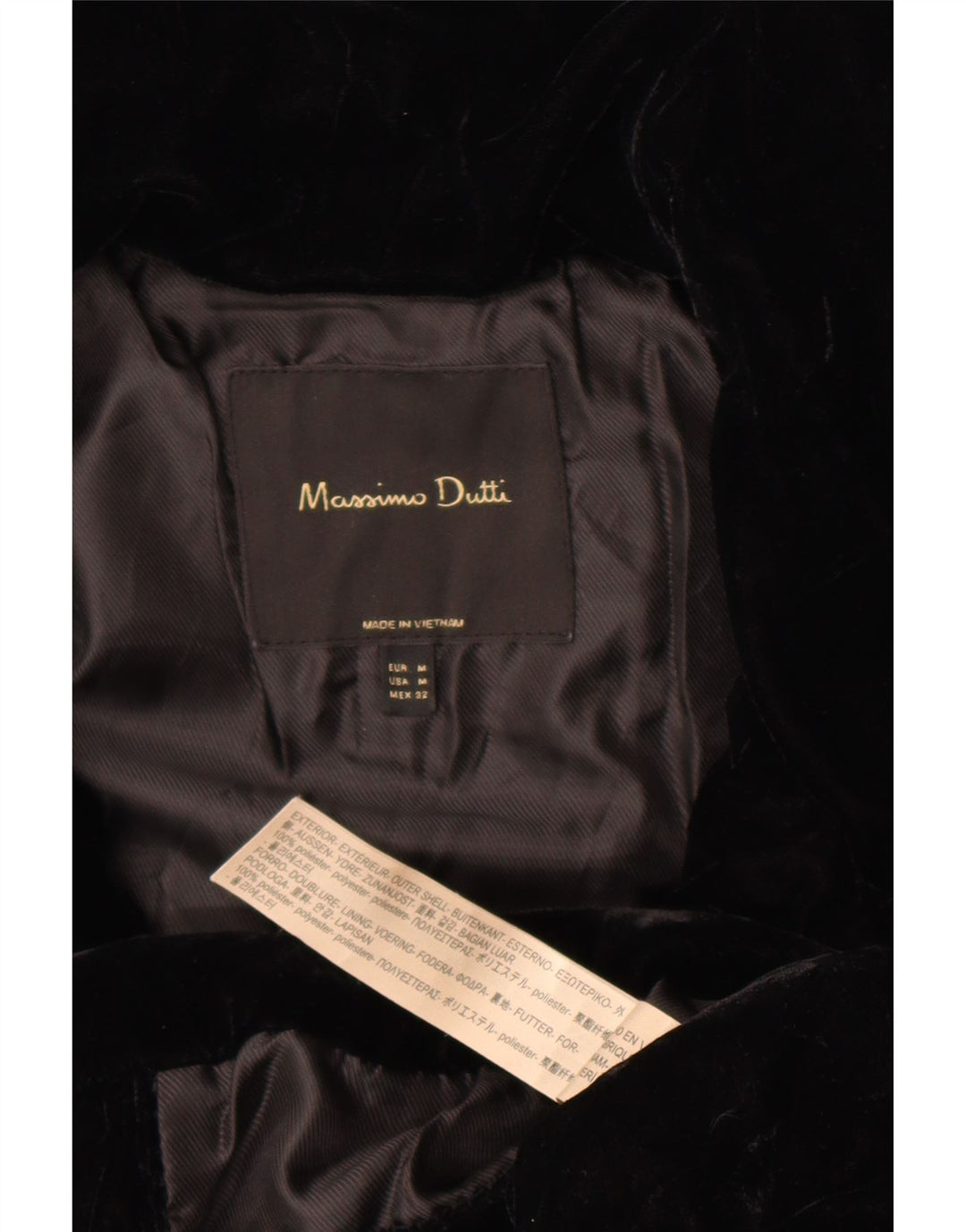 Massimo Dutti Veste matelassée en velours pour femme UK 14 Medium Noir Polyester