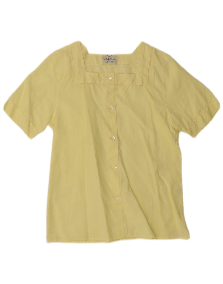 Benetton Chemise À Manches Courtes Chemisier IT 42 Lin Jaune Moyen Femme