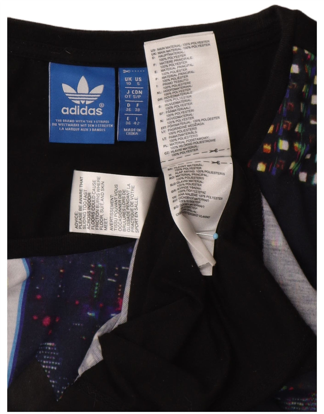 ADIDAS T-shirt graphique pour femme UK 10 Petit Bleu Géométrique