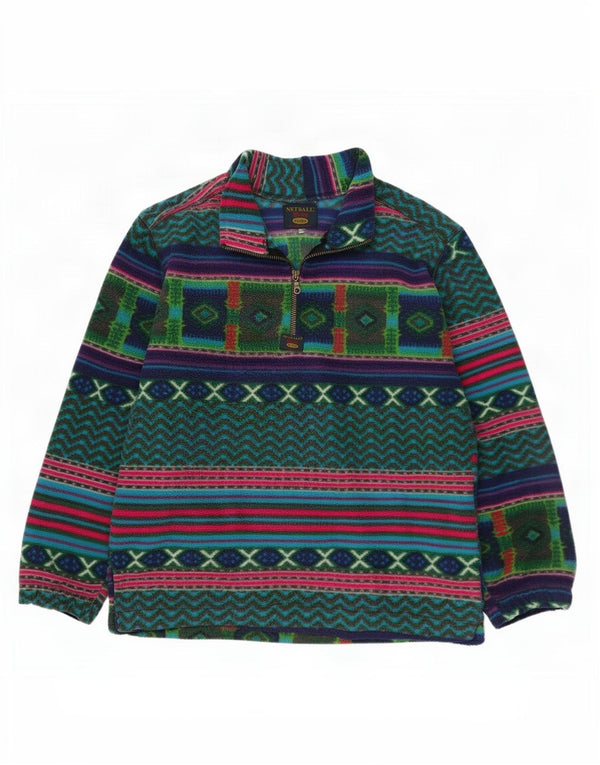 vintage Mens Zip Neck Fleece Jumper XL Multicolore Géométrique