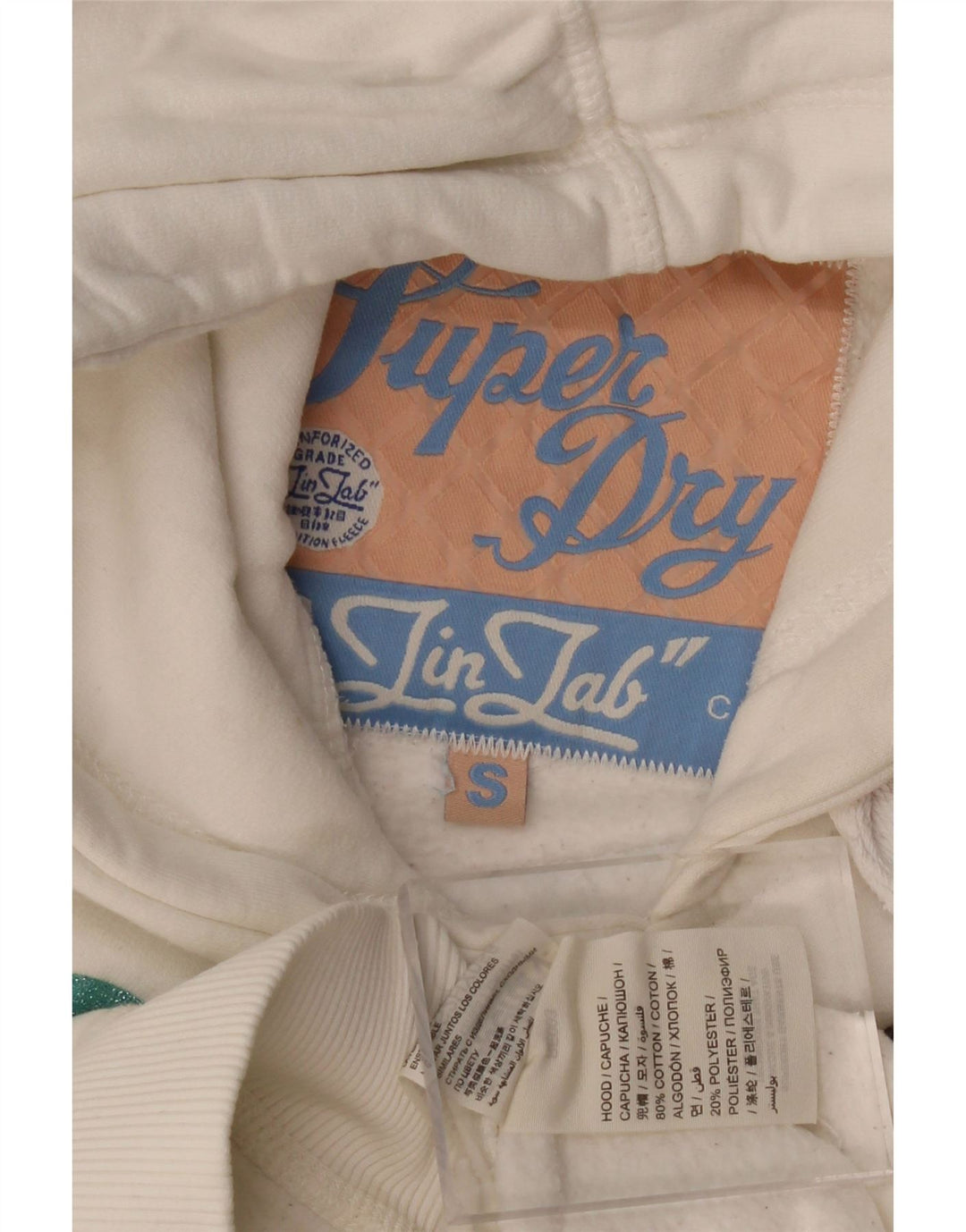 SUPERDRY Pull à capuche graphique pour femme UK 10 Petit coton blanc