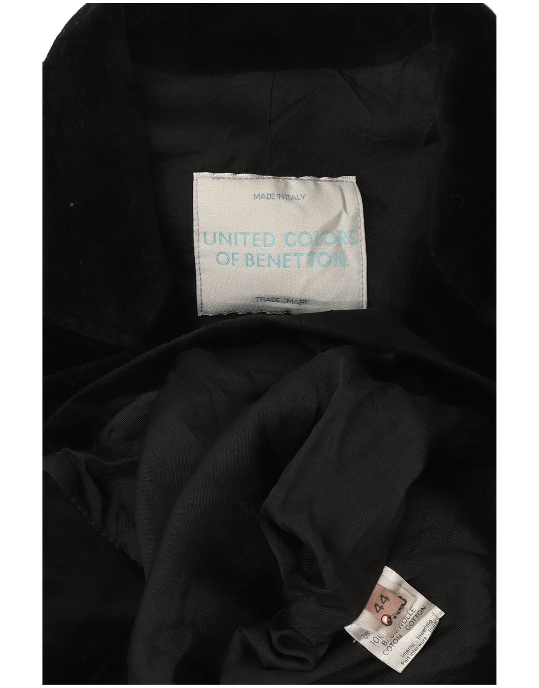 BENETTON Veste blazer croisée en velours pour femme IT 44 Noir moyen