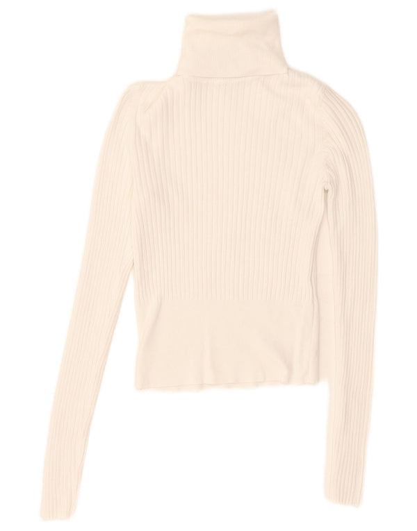 Zara Womens Crop Roll Neck Blouse Top UK 8 Petite Viscose Blanche
