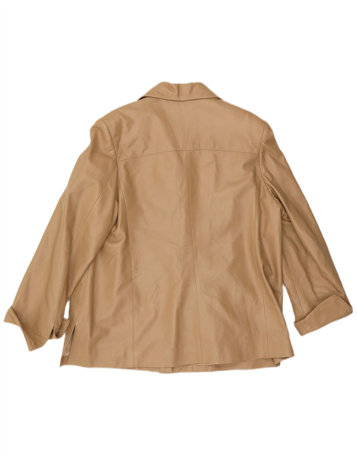 veste en cuir femme vintage UK 16 Grand Beige