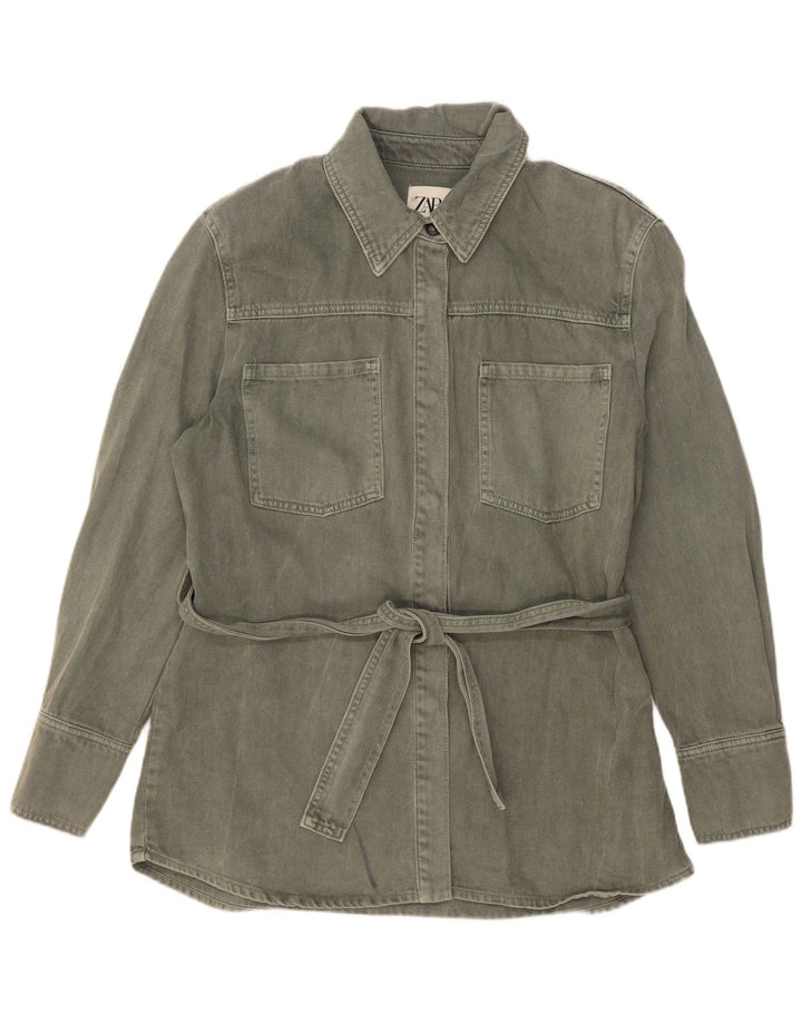 Zara Veste en jean pour femme UK 14 Coton kaki moyen