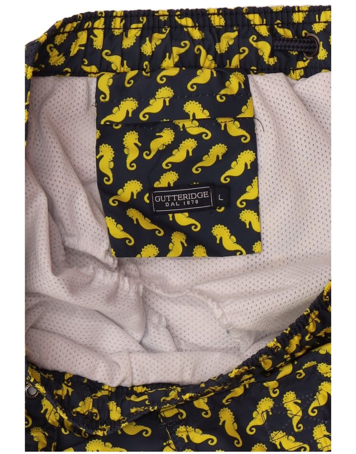 Gutteridge Short de bain à motif abstrait pour homme en polyester bleu marine