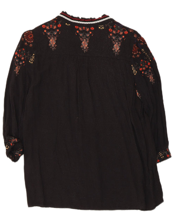 Desigual Chemisier à manches 3/4 pour femme UK 42 Medium Noir Floral Viscose