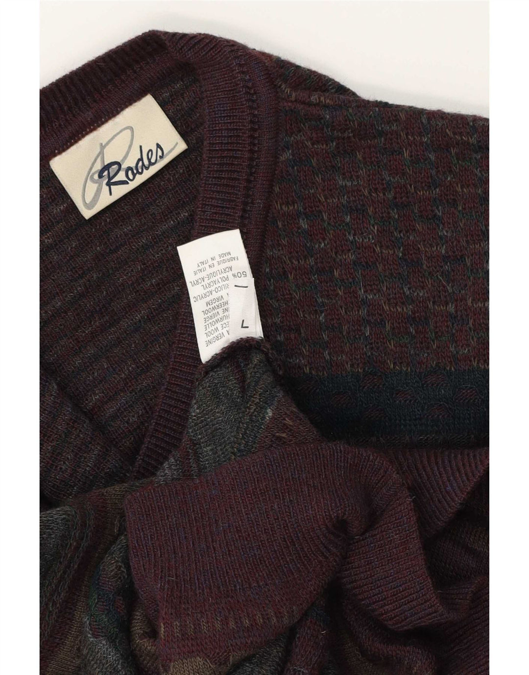 Rodes Pull col V pour homme en laine vierge Fair Isle multicolore