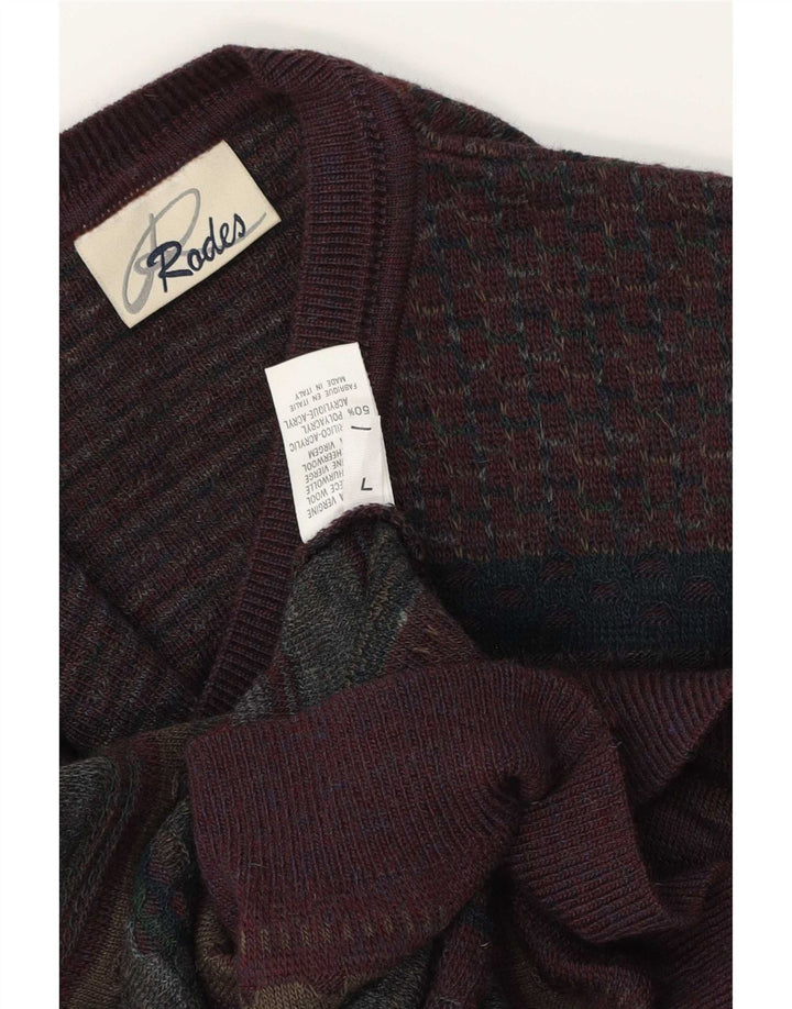 Rodes Pull col V pour homme en laine vierge Fair Isle multicolore