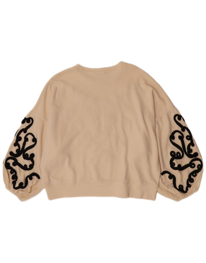 Zara Sweat-shirt court surdimensionné pour femme UK 10 Petit Beige