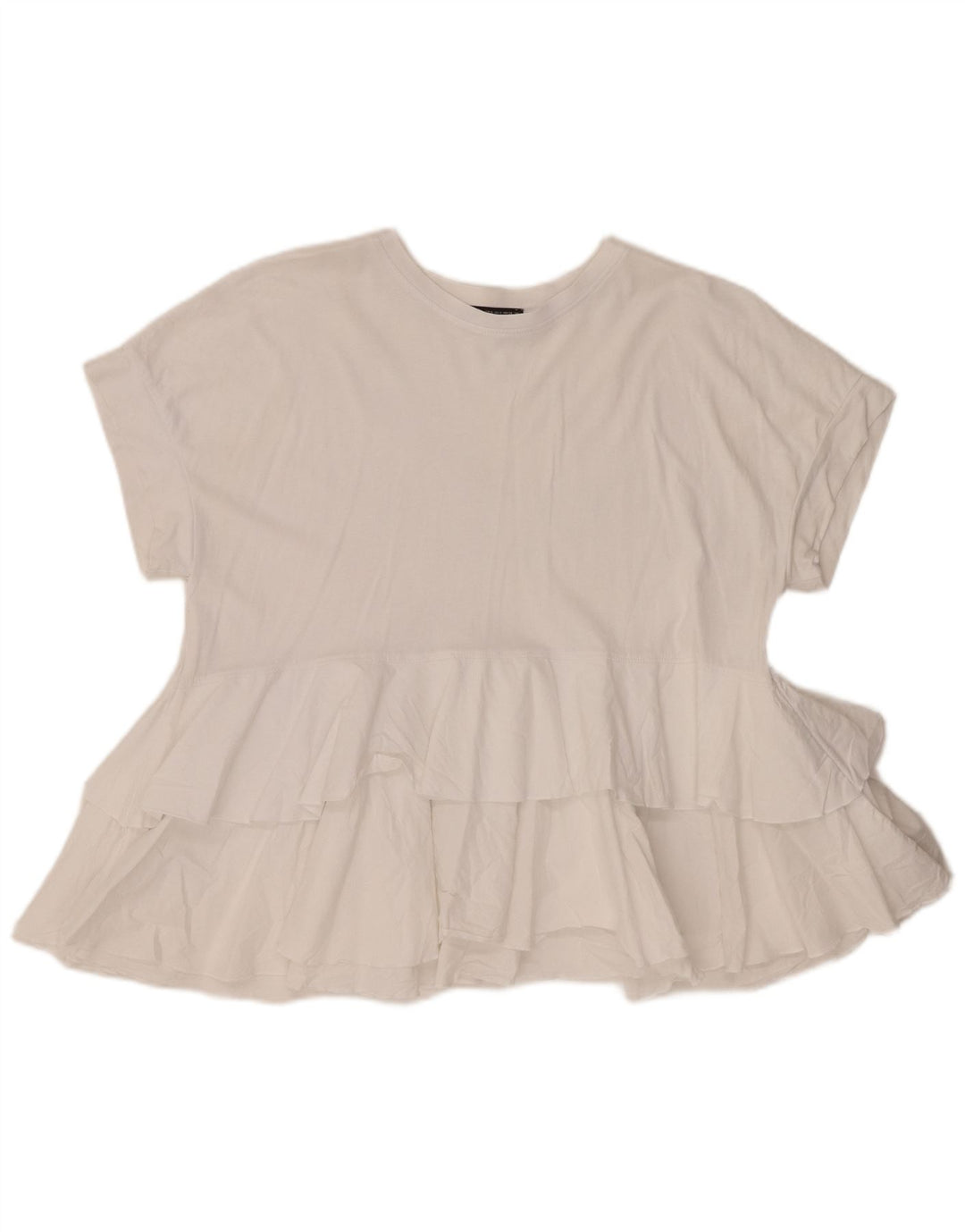 Zara Womens Ruffle Front Blouse Top UK 10 Petit Coton Blanc
