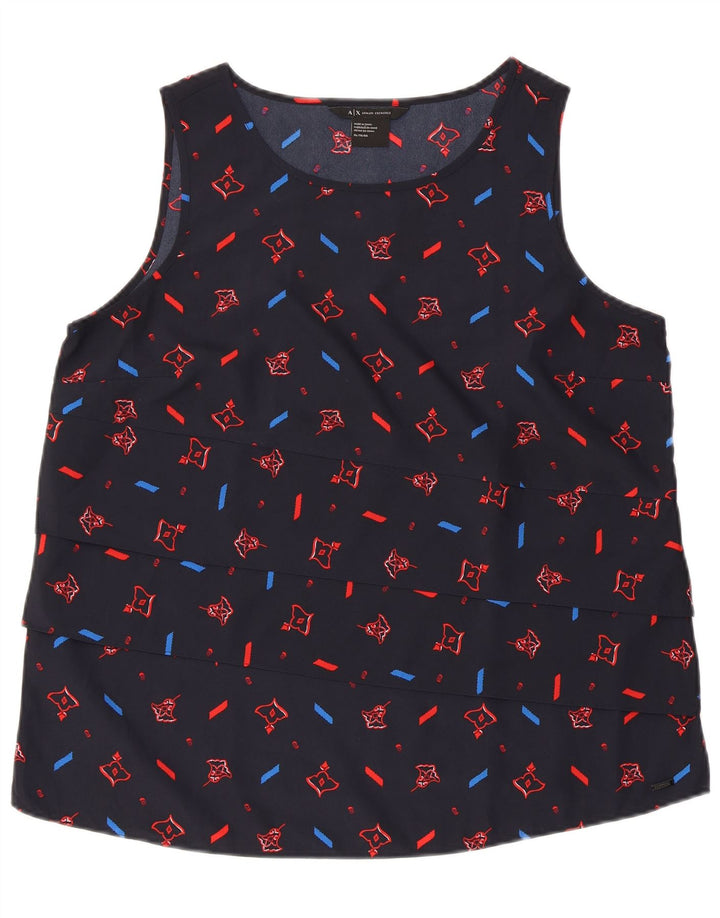 ARMANI EXCHANGE Chemisier sans manches pour femme UK 18 XL Bleu marine géométrique