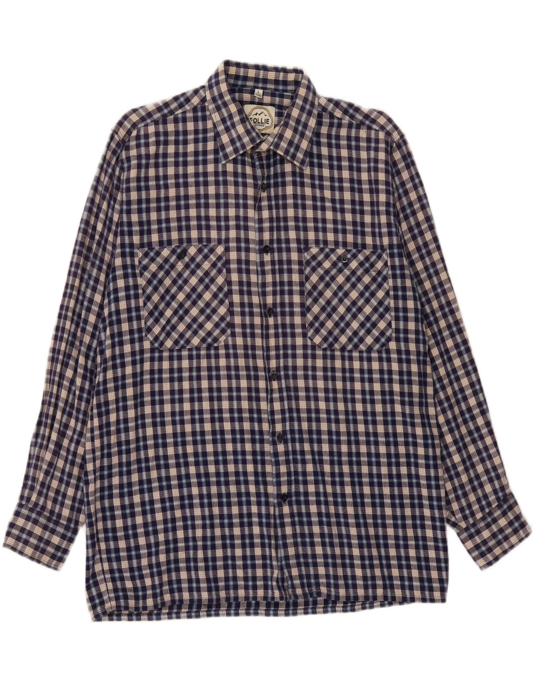 FOLLIE Chemise en flanelle pour homme Taille 41/42 Grand carreaux bleus