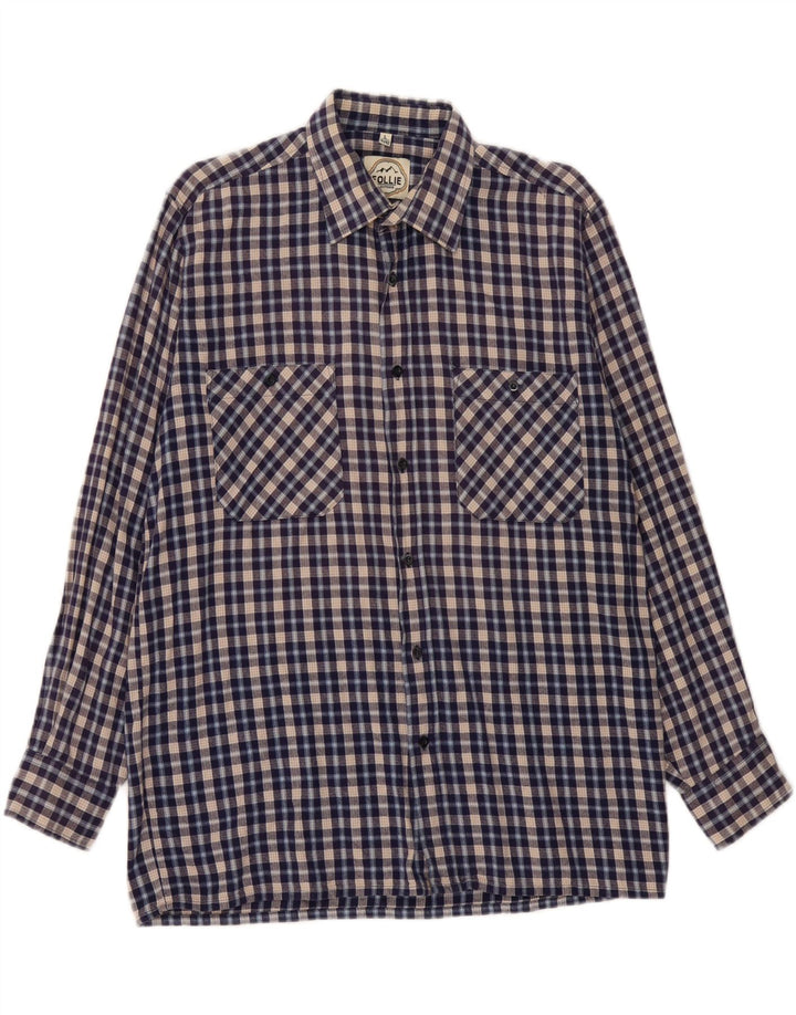 FOLLIE Chemise en flanelle pour homme Taille 41/42 Grand carreaux bleus