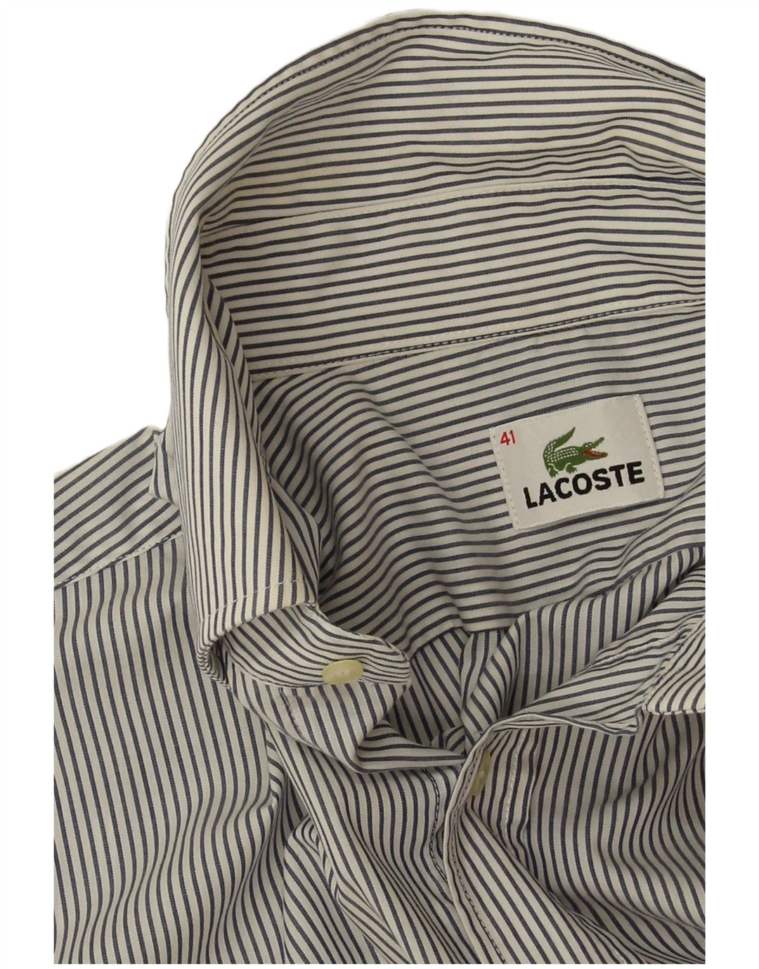 Lacoste Chemise à manches courtes pour hommes Taille 41 Grand coton à fines rayures grises