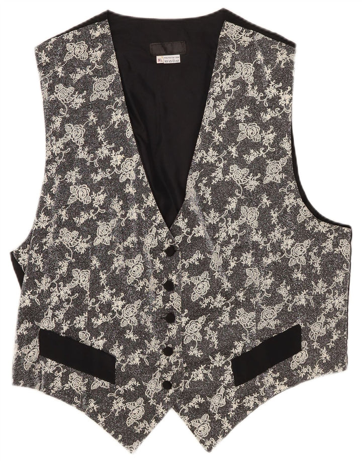 VINTAGE Gilet Femme UK 18 XL Noir Floral Polyester