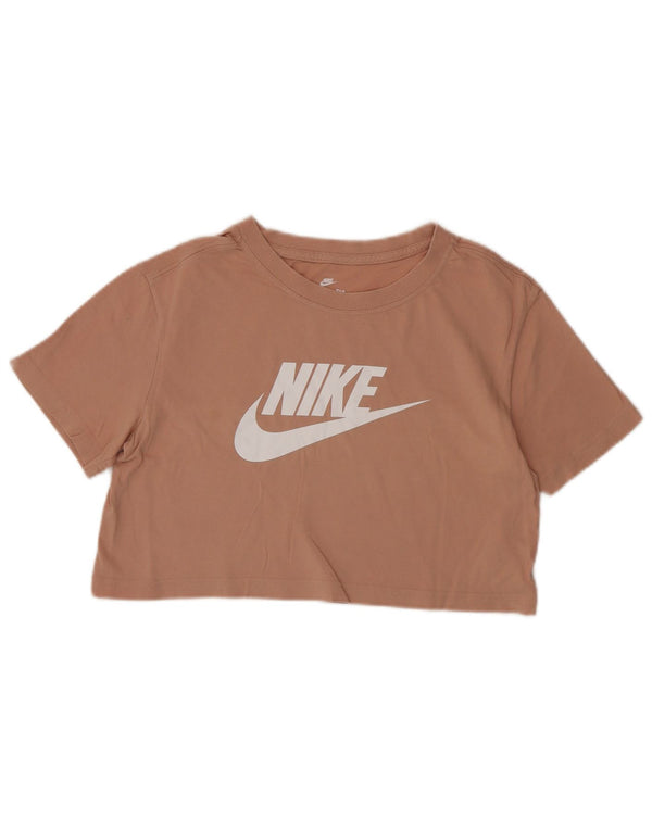 Nike Womens Crop Loose Fit Graphic T-Shirt Top UK 6 XS Rose Coton