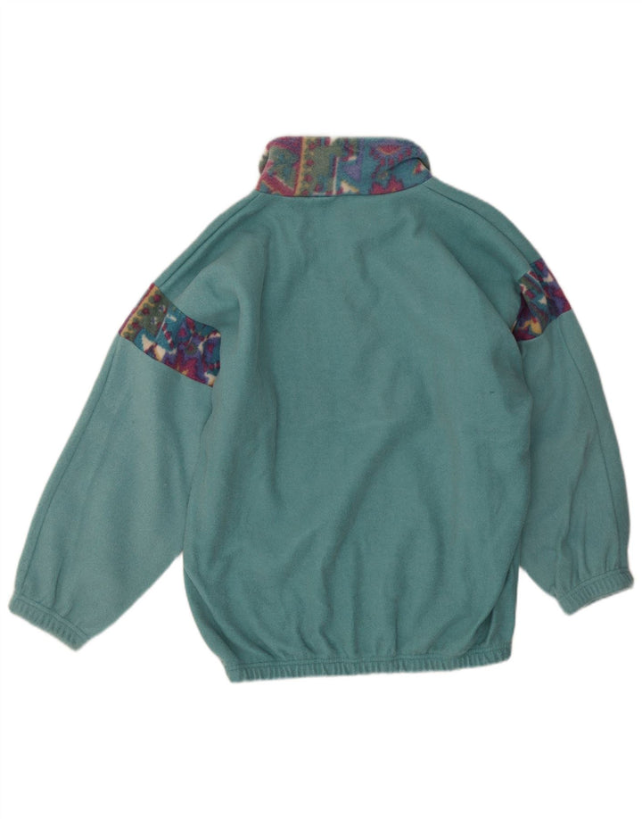 vintage Mens Zip Neck Fleece Jumper Moyen Vert Géométrique Polyester