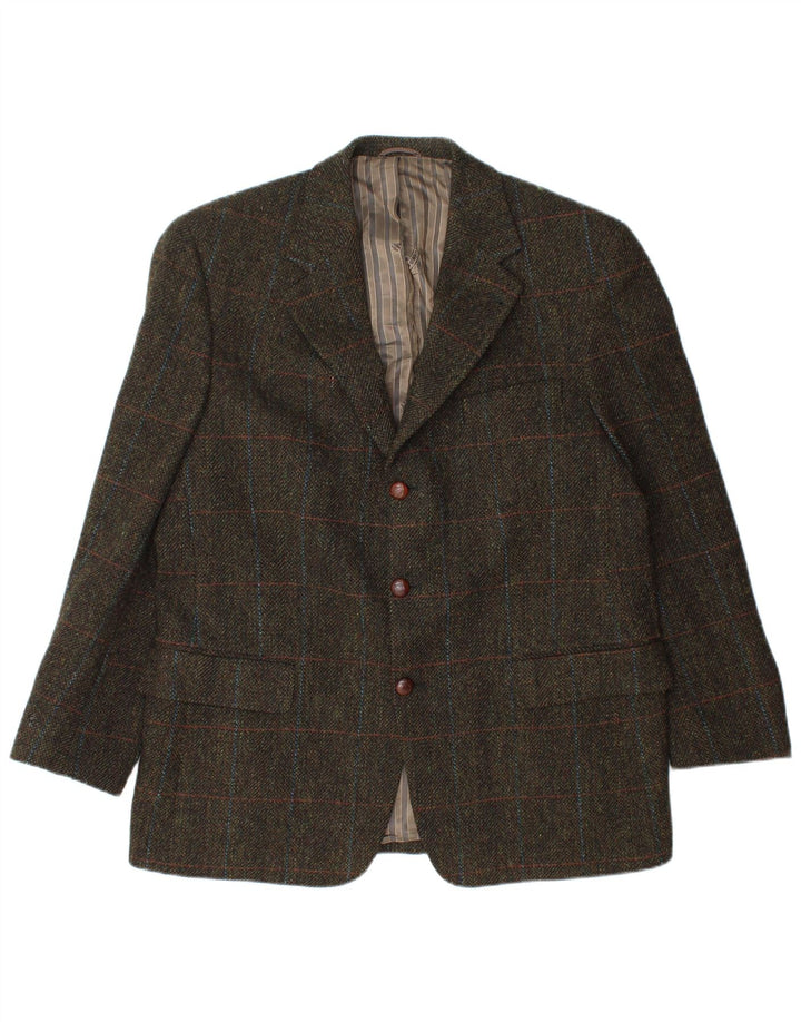 Mario Barutti Veste blazer à 3 boutons pour homme UK 46 3XL Kaki à carreaux en laine vierge