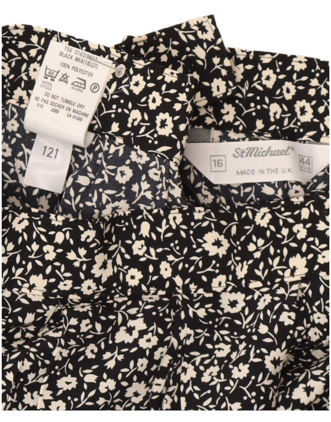 St Michael Jupe trapèze pour femme UK 16 Large W30 Noir Floral Polyester