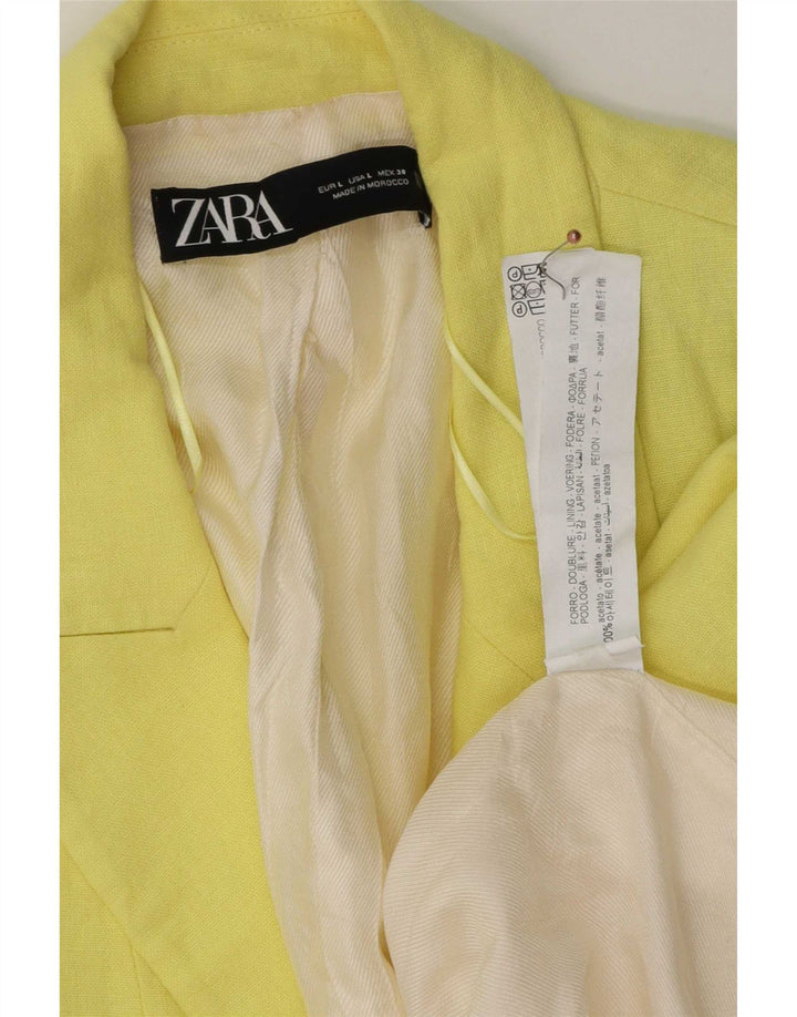 Zara Veste blazer ouverte à manches 3/4 pour femme UK 16 Large en acétate jaune