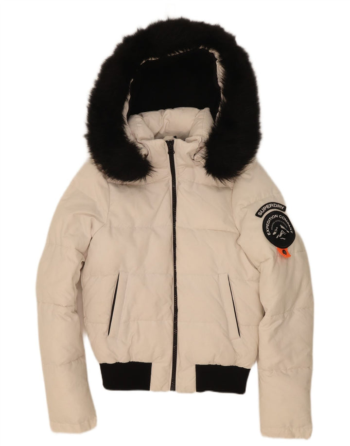 Superdry Veste matelassée surdimensionnée à capuche pour femme UK 8 Small Blanc Colourblock