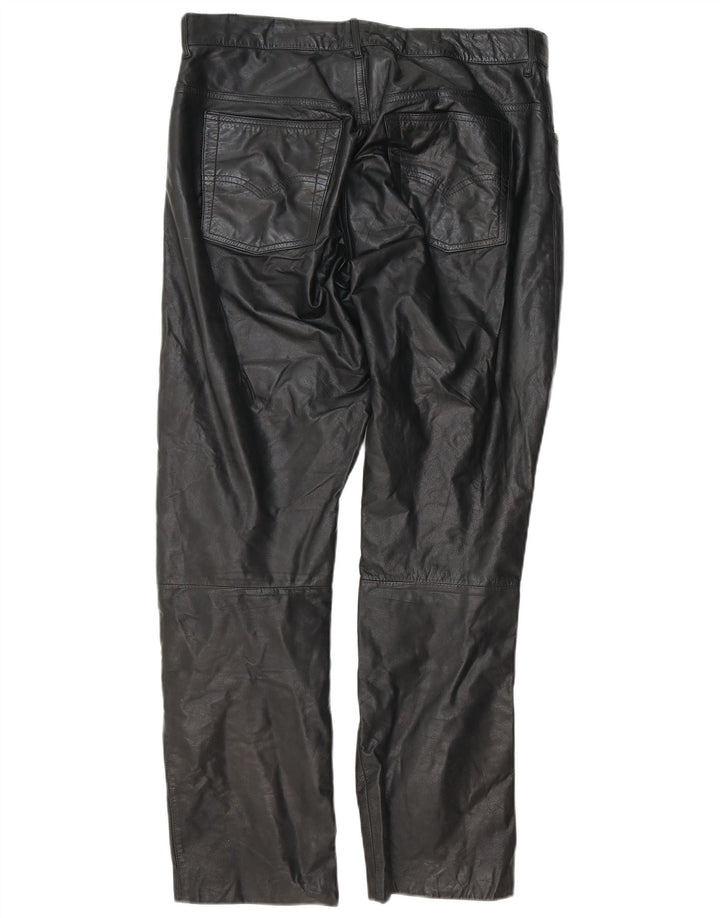 Pantalon en cuir droit homme vintage W34 L30 cuir noir