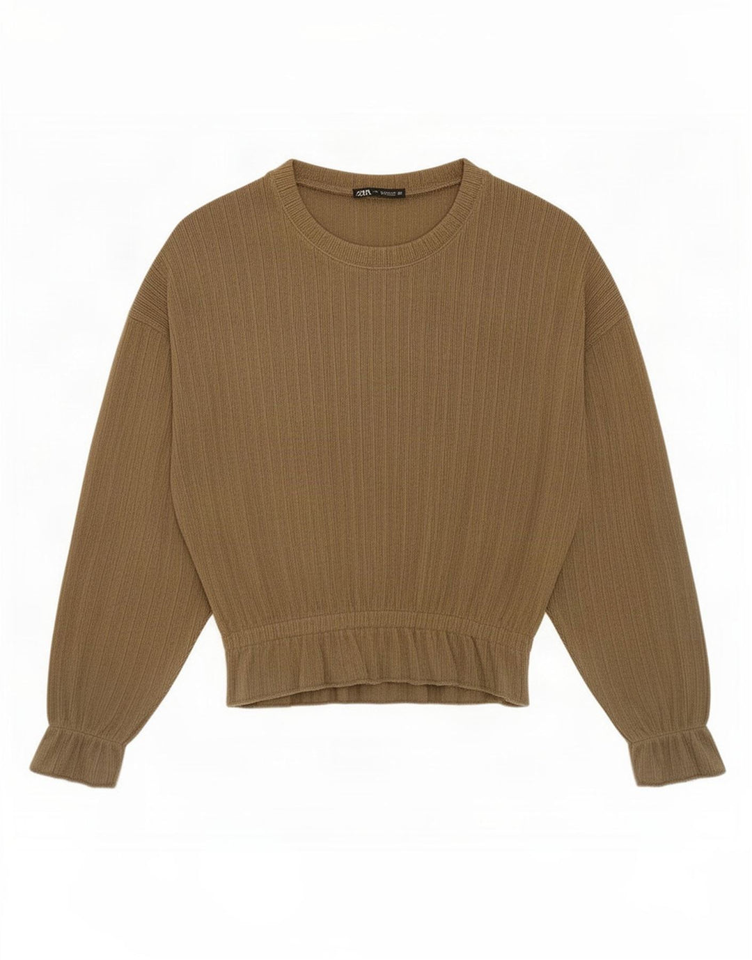 Zara Femme Top Manches Longues UK 14 Kaki Moyen