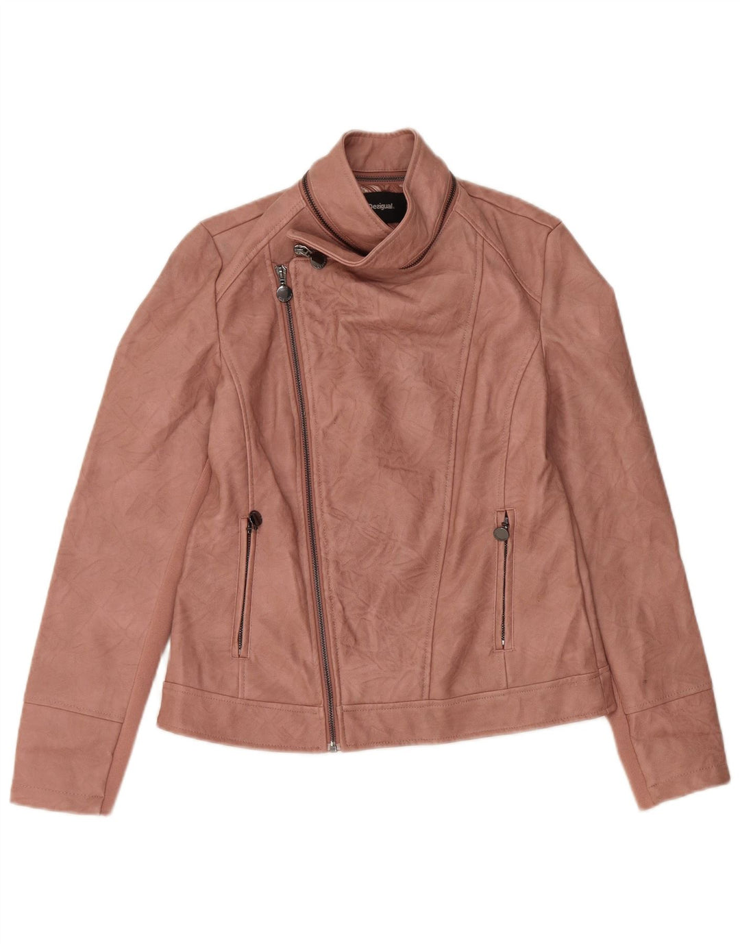 Desigual Veste de motard en simili cuir pour femme EU 38 Rose moyen floral