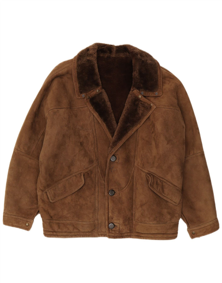 veste en peau de mouton vintage pour homme UK 40 Grande peau de mouton brune